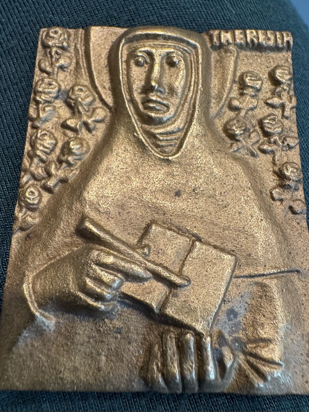 Vintage Saint Therese of Lisieux bronze plaque